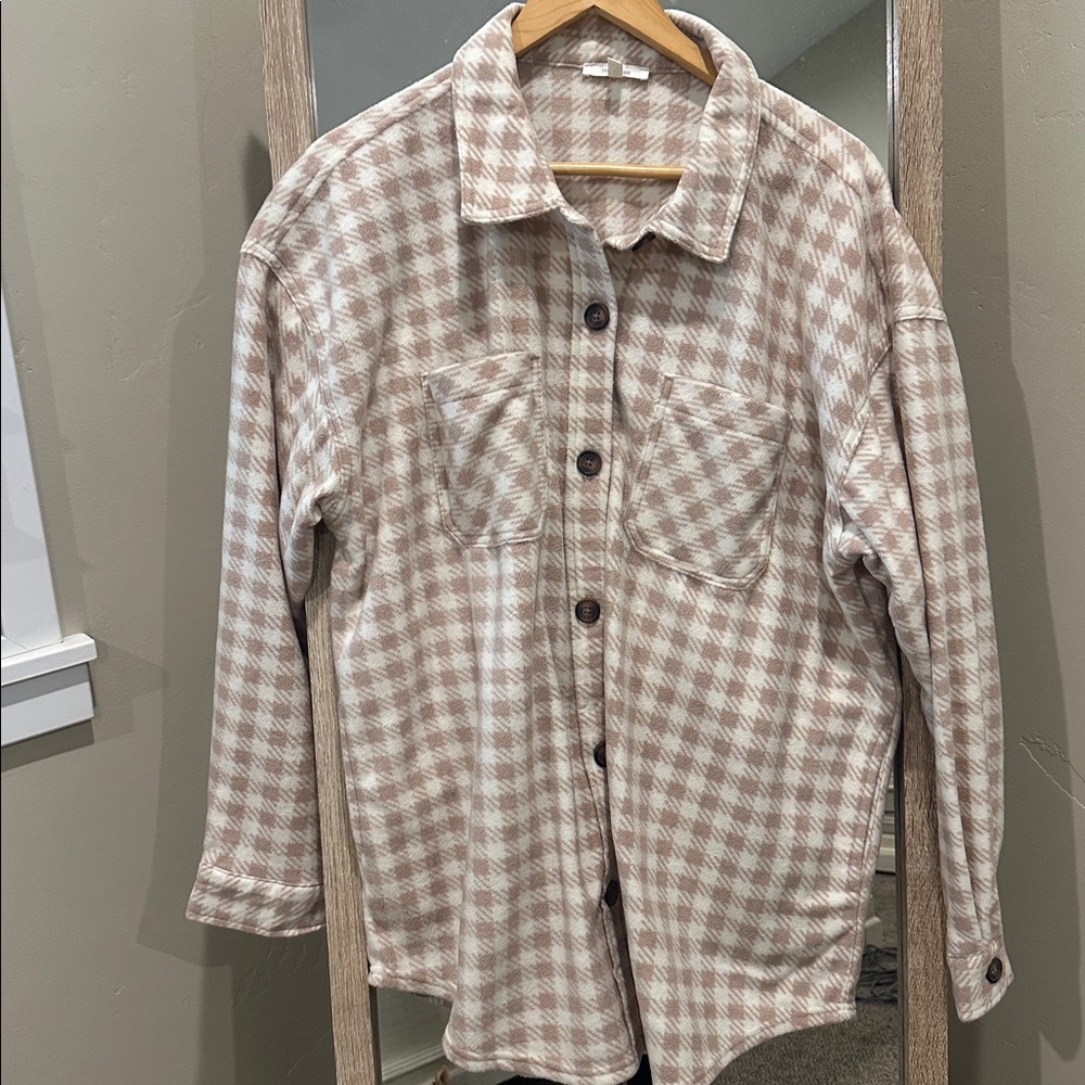 Maurices Beige and White fleece button up